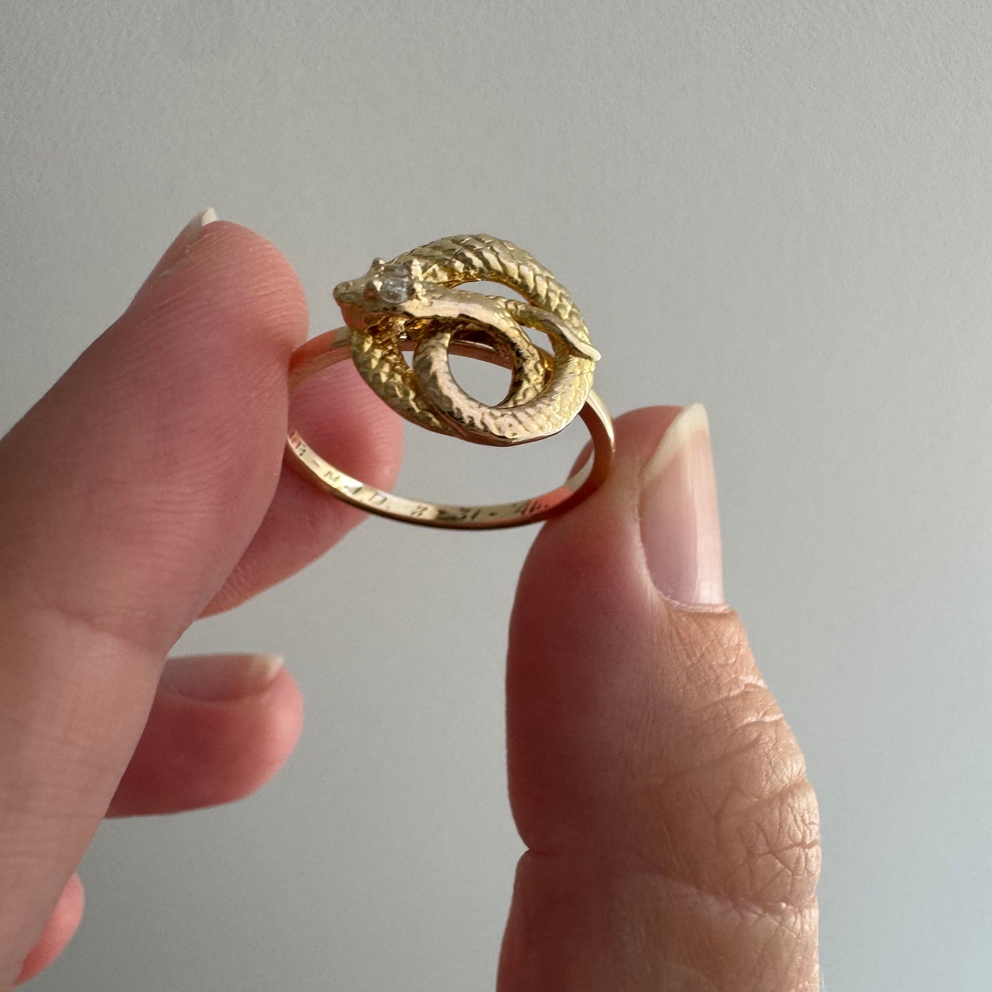 reimagined V I N T A G E // snake knot / 14k and diamond art nouveau serpent stick pin conversion ring / size 6.75