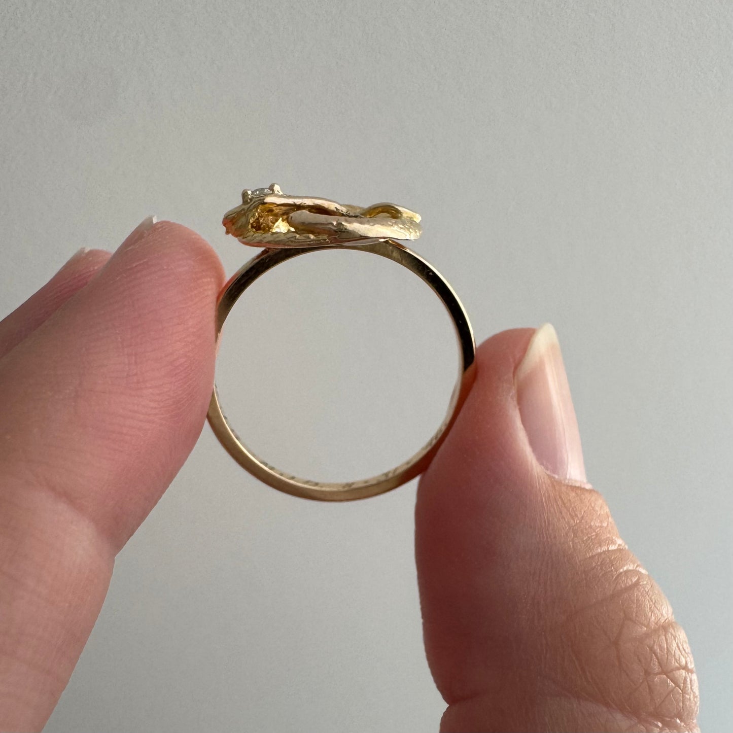 reimagined V I N T A G E // snake knot / 14k and diamond art nouveau serpent stick pin conversion ring / size 6.75
