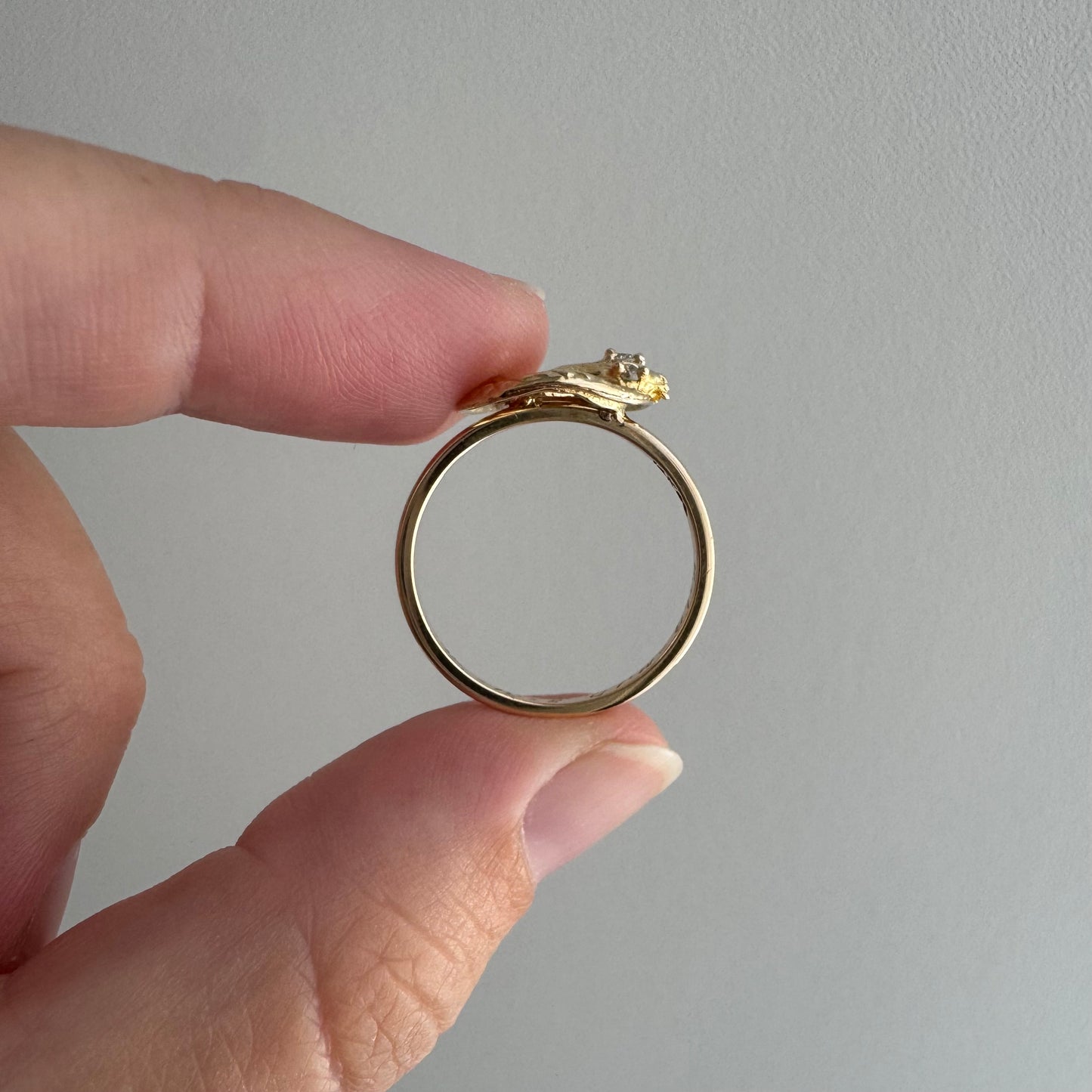 reimagined V I N T A G E // snake knot / 14k and diamond art nouveau serpent stick pin conversion ring / size 6.75