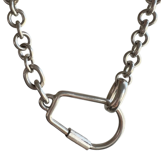 reimagined V I N T A G E // all linked up / sterling silver rolo chain with carabiner pendant holder / up to 16.75", 44g