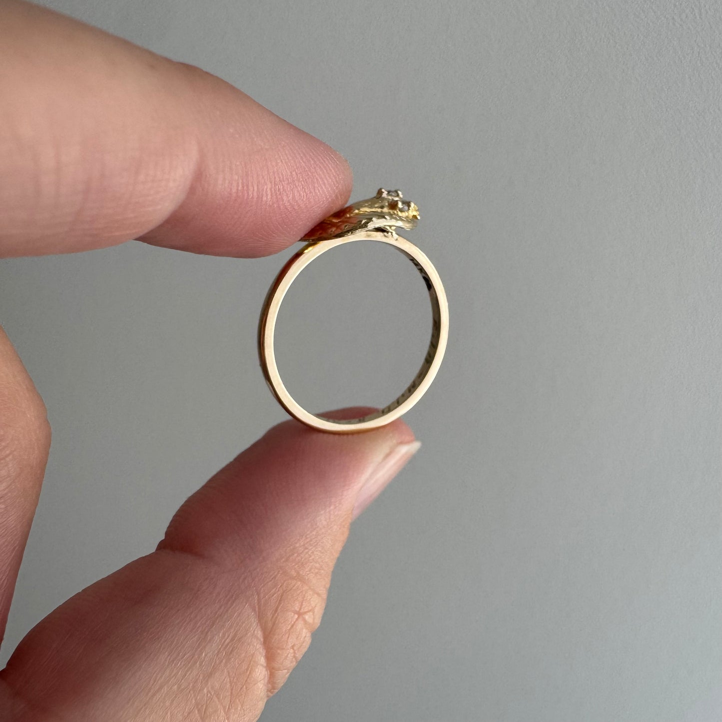 reimagined V I N T A G E // snake knot / 14k and diamond art nouveau serpent stick pin conversion ring / size 6.75