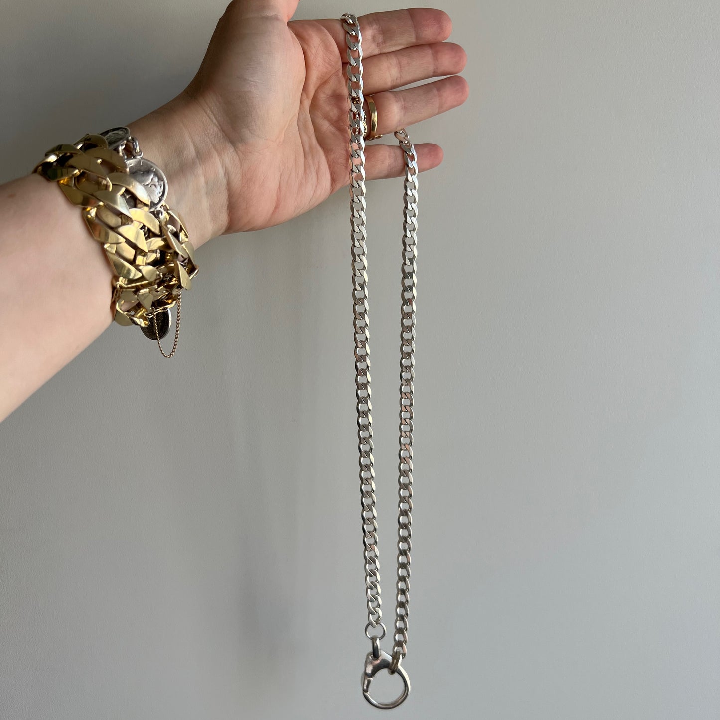 reimagined V I N T A G E // curb with a clip / sterling silver curb chain with oversized clip pendant holder clasp / 24.5", 50g