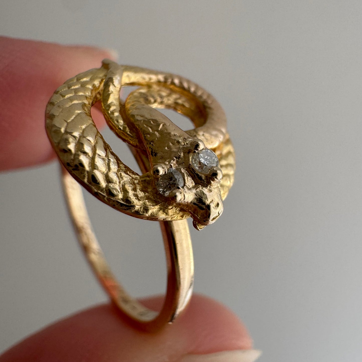 reimagined V I N T A G E // snake knot / 14k and diamond art nouveau serpent stick pin conversion ring / size 6.75