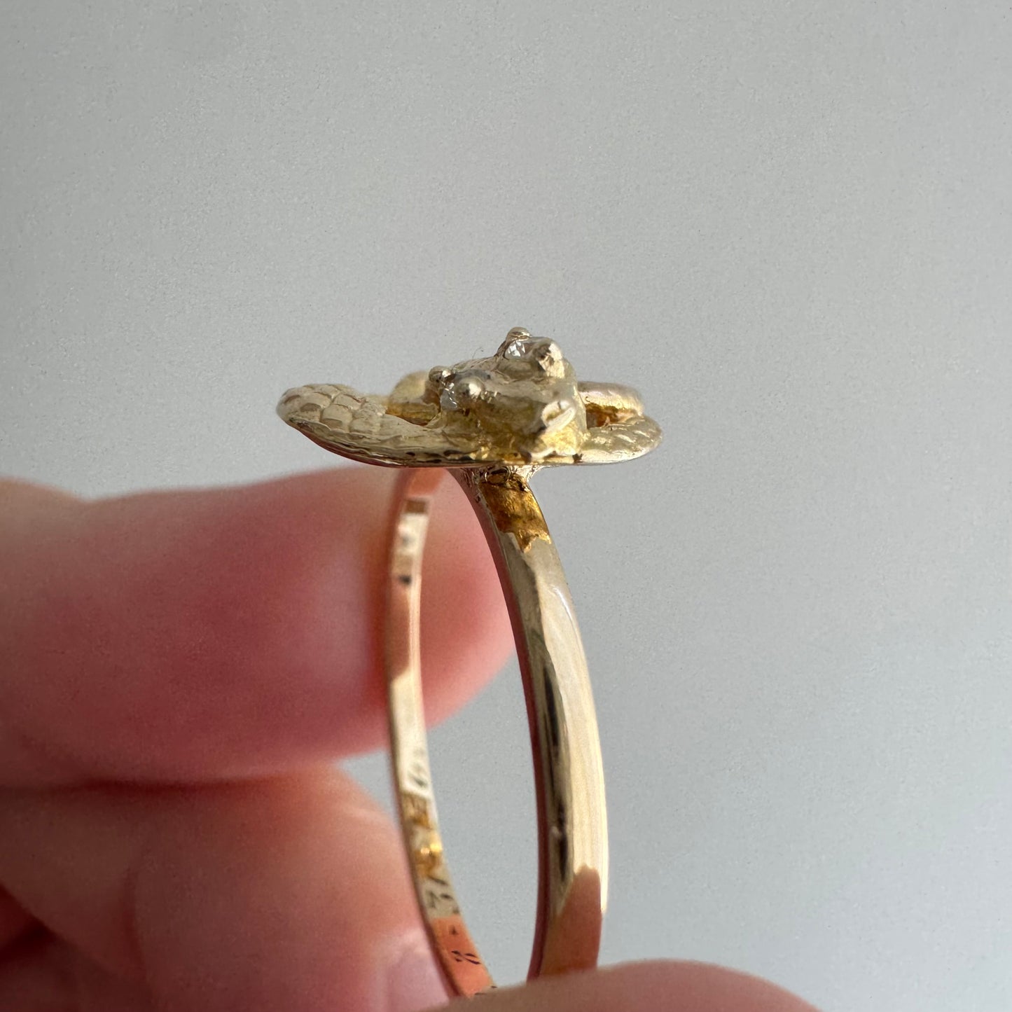 reimagined V I N T A G E // snake knot / 14k and diamond art nouveau serpent stick pin conversion ring / size 6.75