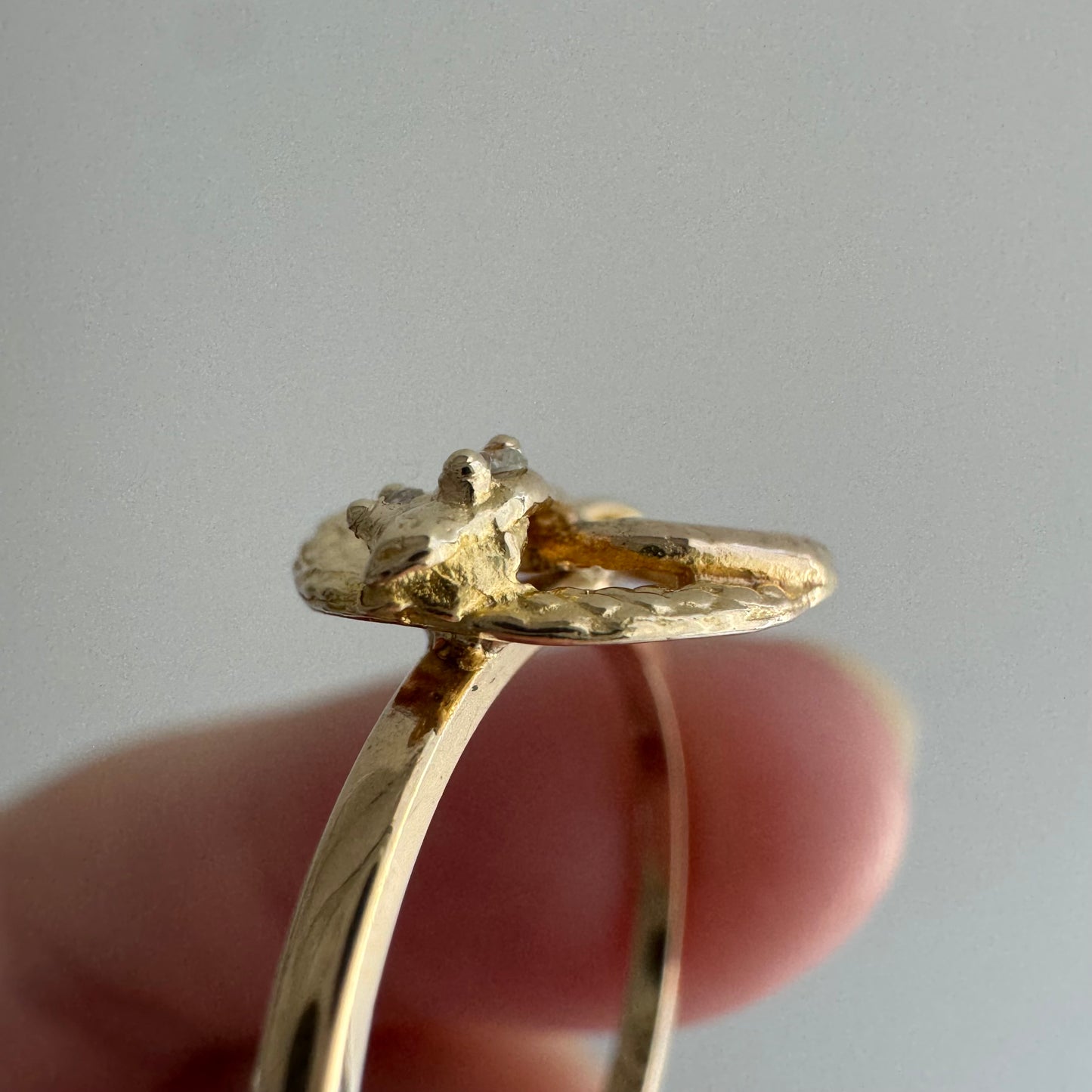 reimagined V I N T A G E // snake knot / 14k and diamond art nouveau serpent stick pin conversion ring / size 6.75