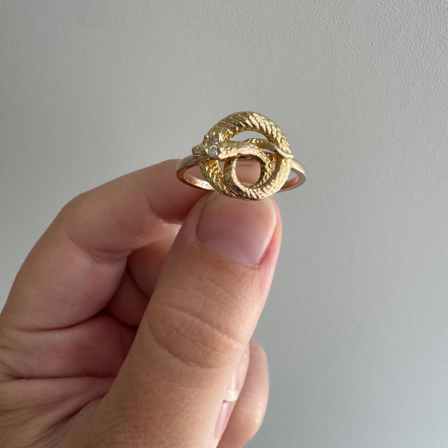 reimagined V I N T A G E // snake knot / 14k and diamond art nouveau serpent stick pin conversion ring / size 6.75