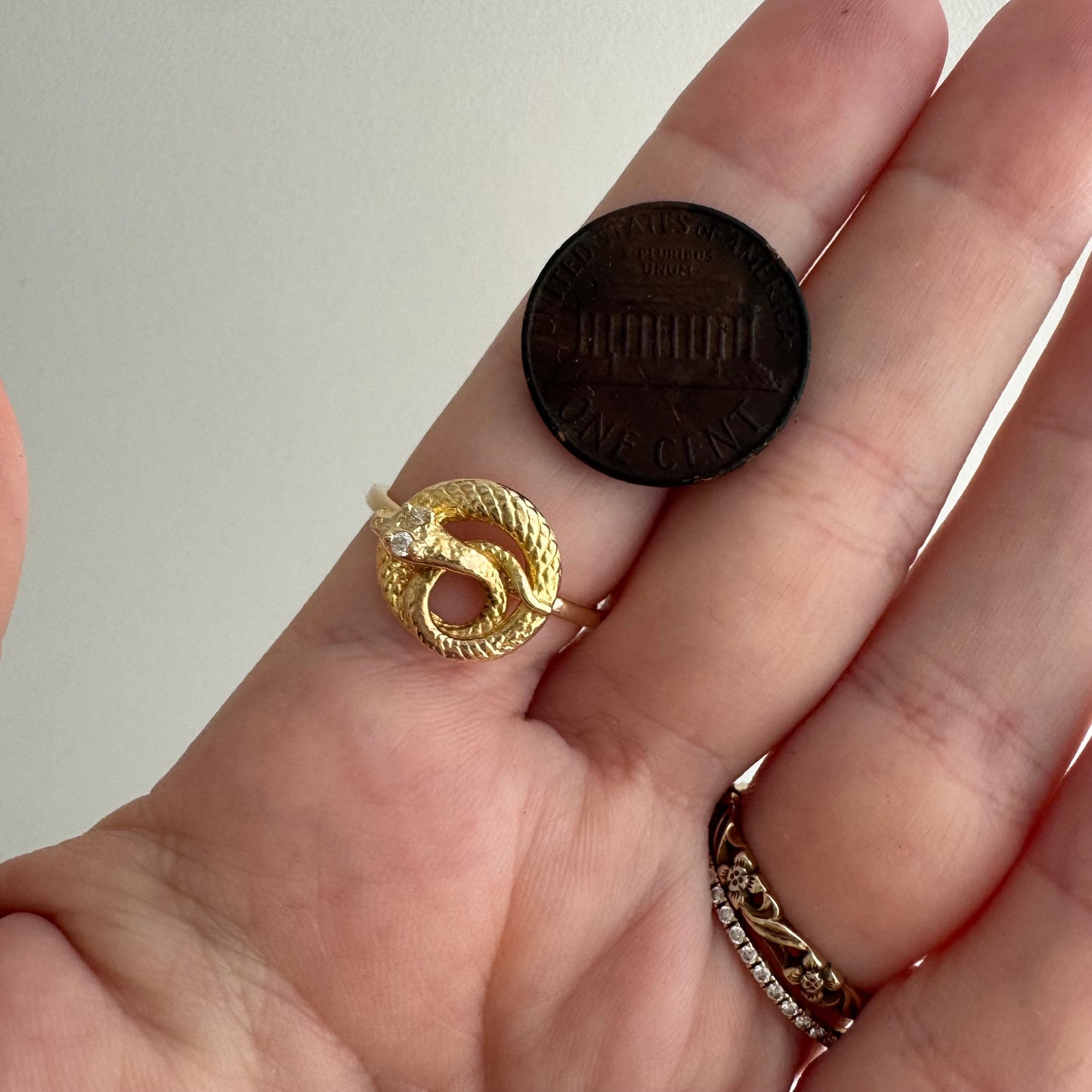 reimagined V I N T A G E // snake knot / 14k and diamond art nouveau serpent stick pin conversion ring / size 6.75