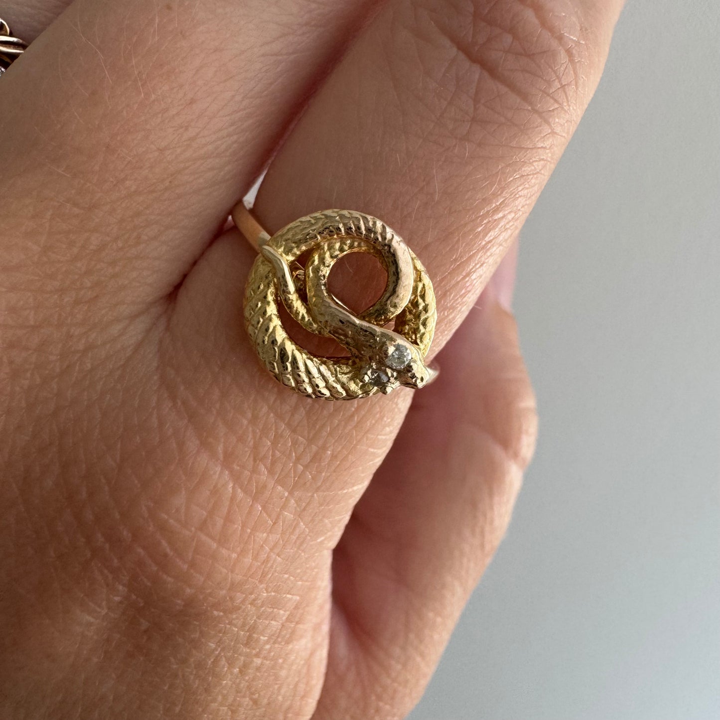 reimagined V I N T A G E // snake knot / 14k and diamond art nouveau serpent stick pin conversion ring / size 6.75