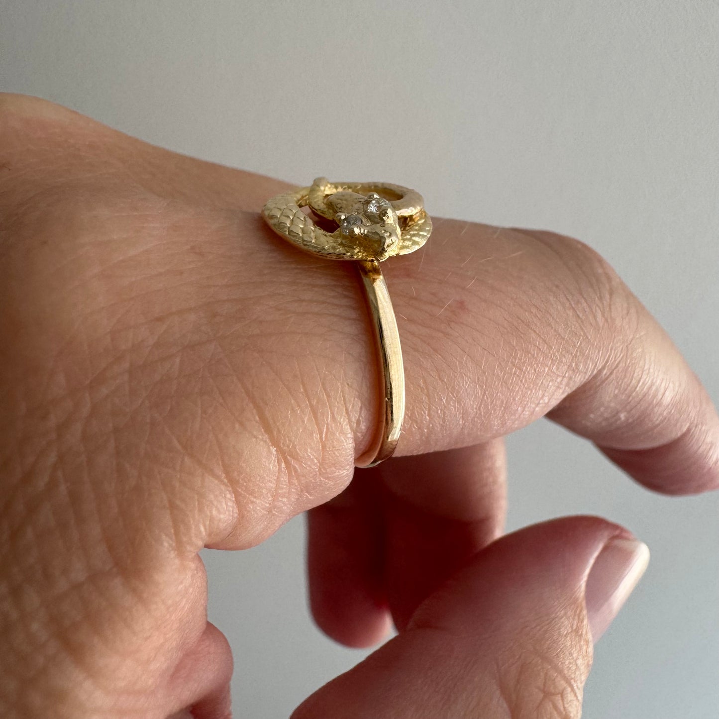 reimagined V I N T A G E // snake knot / 14k and diamond art nouveau serpent stick pin conversion ring / size 6.75