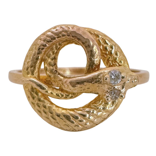 reimagined V I N T A G E // snake knot / 14k and diamond art nouveau serpent stick pin conversion ring / size 6.75