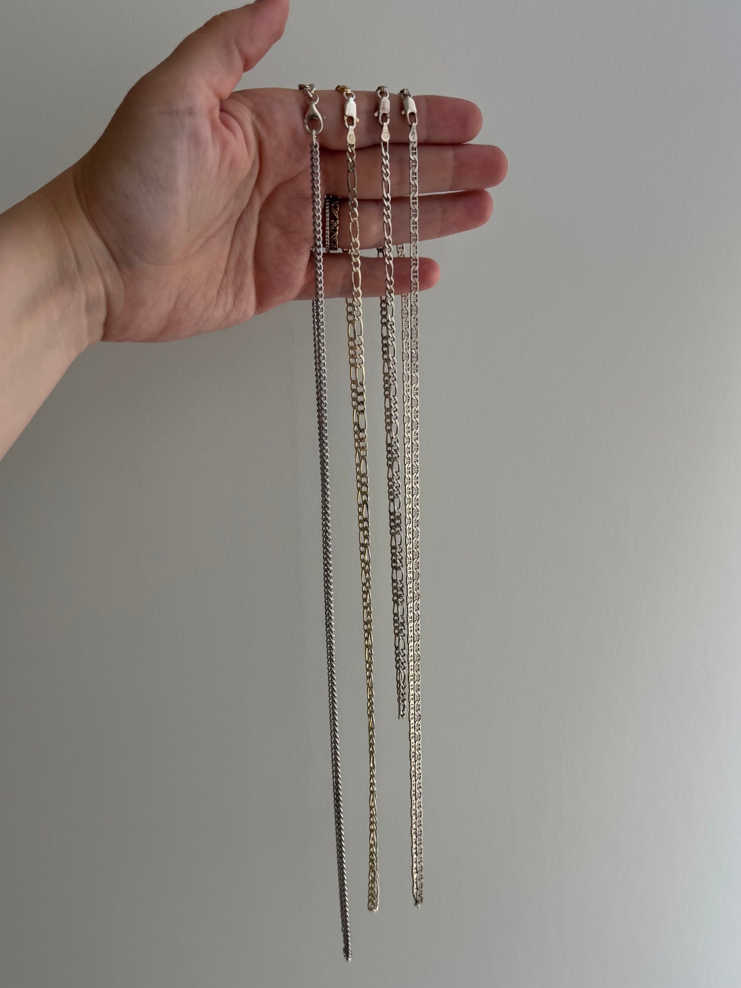 V I N T A G E // flat layers / sterling silver flat link pendant chain necklaces / figaro curb anchor