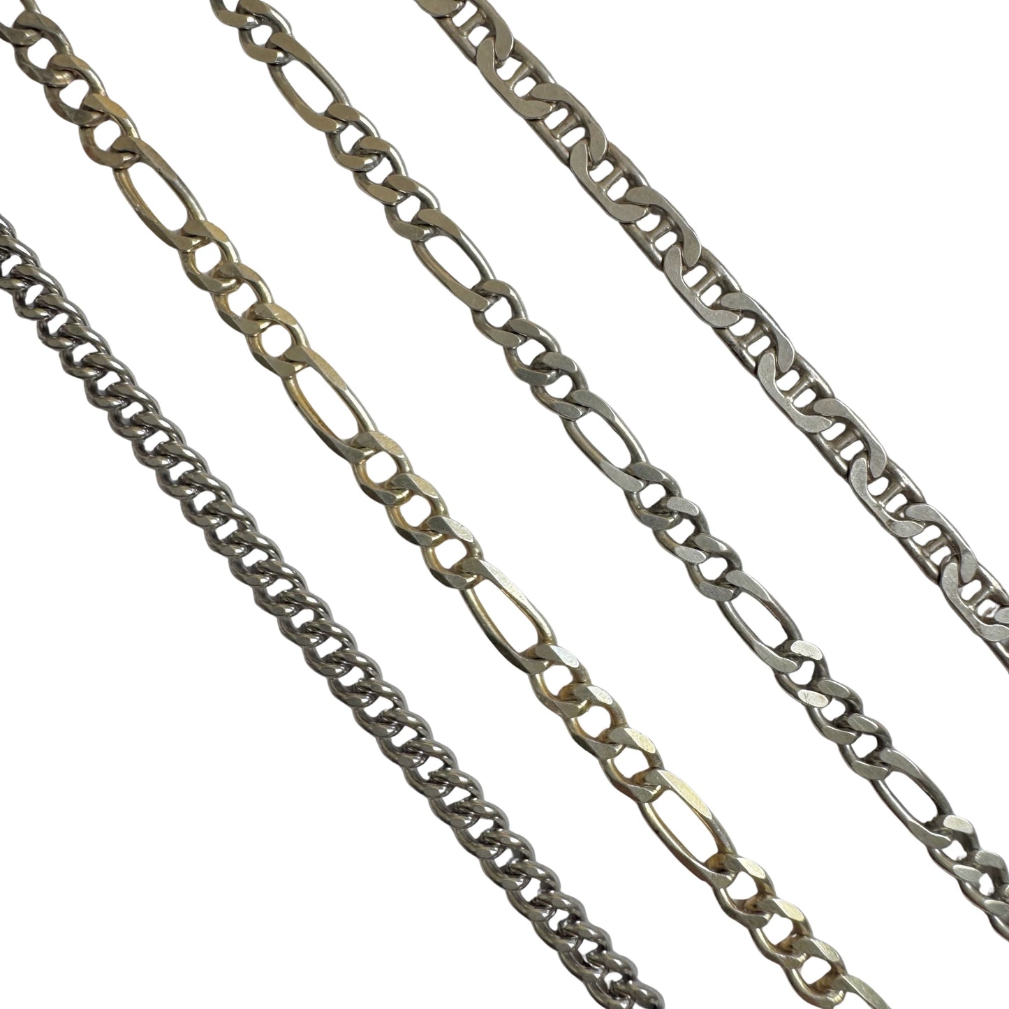 V I N T A G E // flat layers / sterling silver flat link pendant chain necklaces / figaro curb anchor