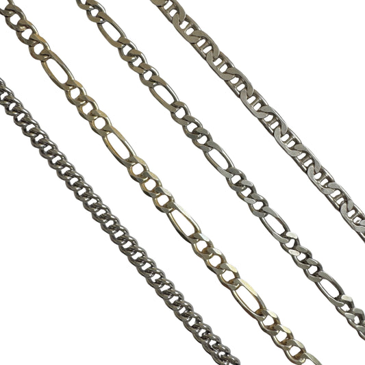 V I N T A G E // flat layers / sterling silver flat link pendant chain necklaces / figaro curb anchor