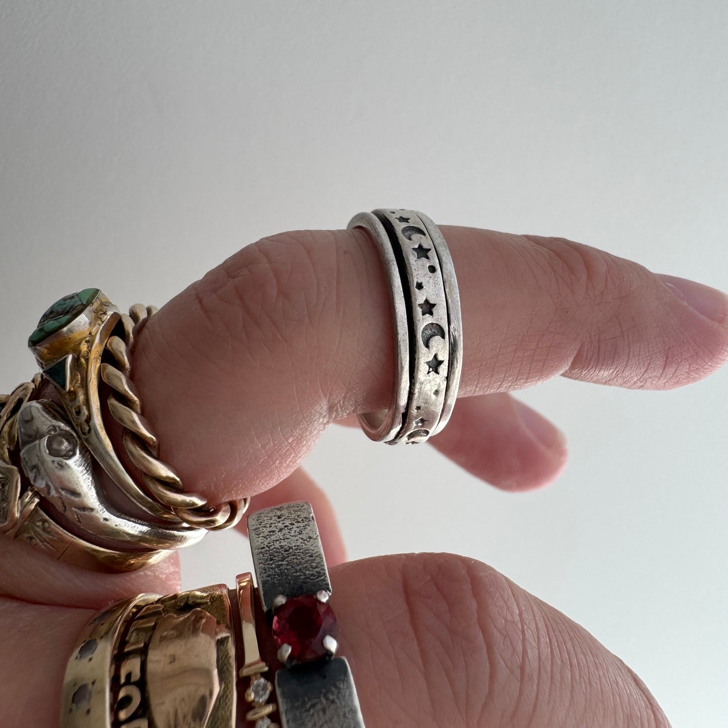 V I N T A G E // celestial fidget / sterling silver star and moon spinner ring / 6.5-7
