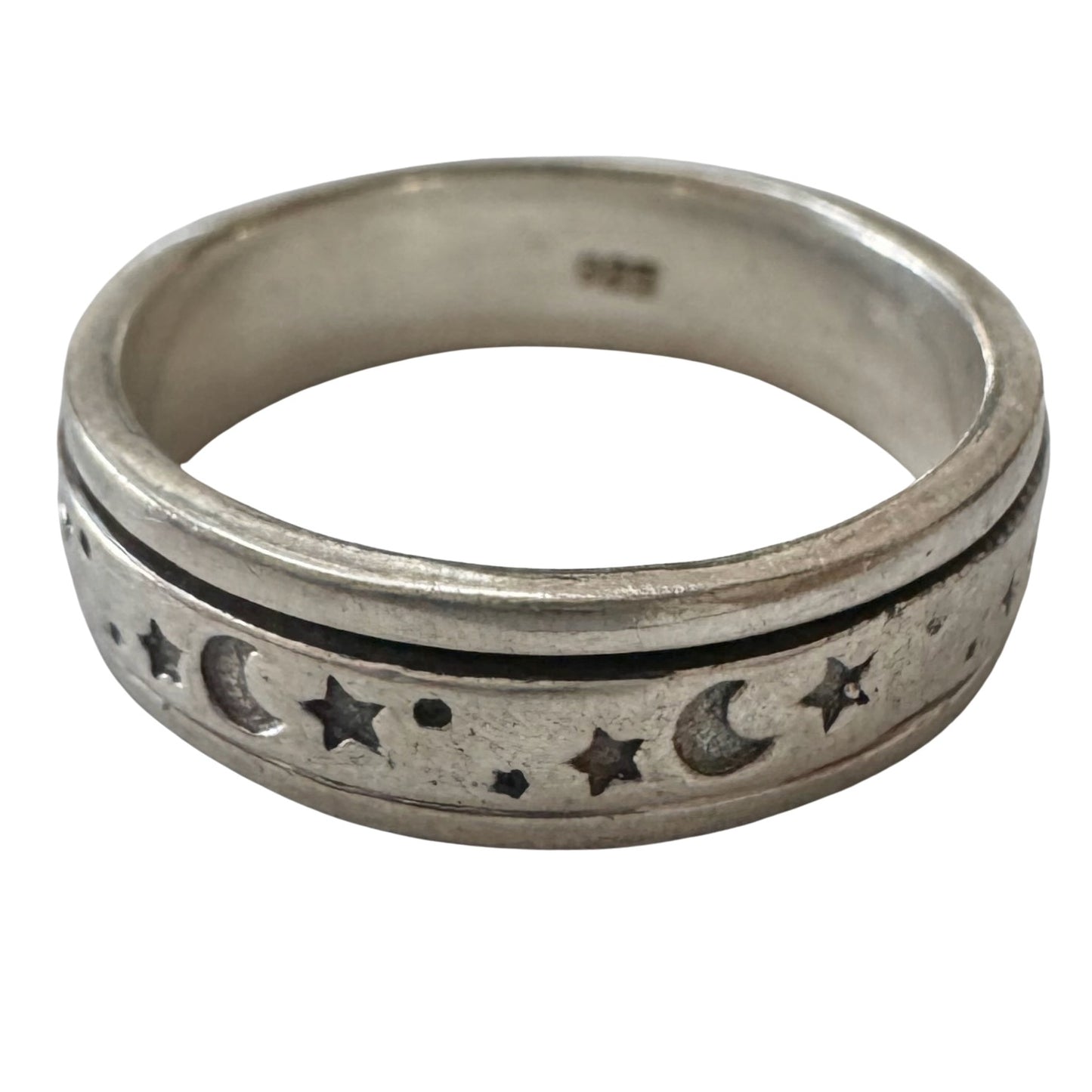 V I N T A G E // celestial fidget / sterling silver star and moon spinner ring / 6.5-7