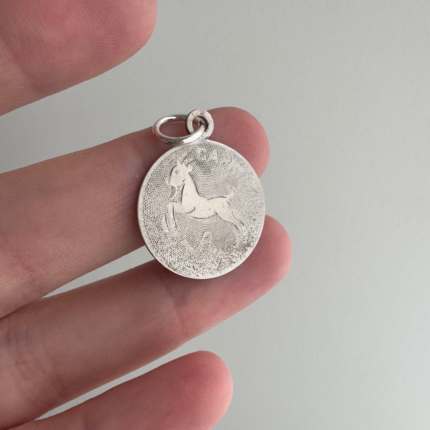 V I N T A G E // Capricorn business / sterling silver engraved Capricorn zodiac / a pendant