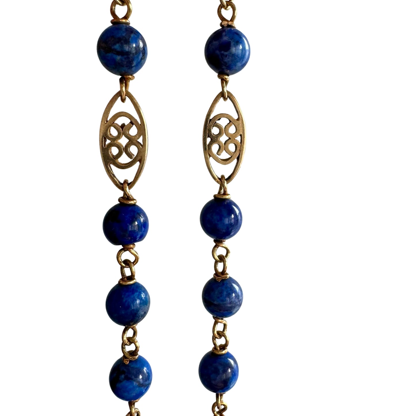 V I N T A G E // moments of pause / 14k and wire wrapped lapis lazuli bead chain with filigree stations / 25.25", 30g