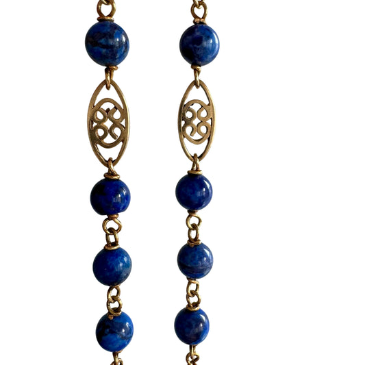 V I N T A G E // moments of pause / 14k and wire wrapped lapis lazuli bead chain with filigree stations / 25.25", 30g