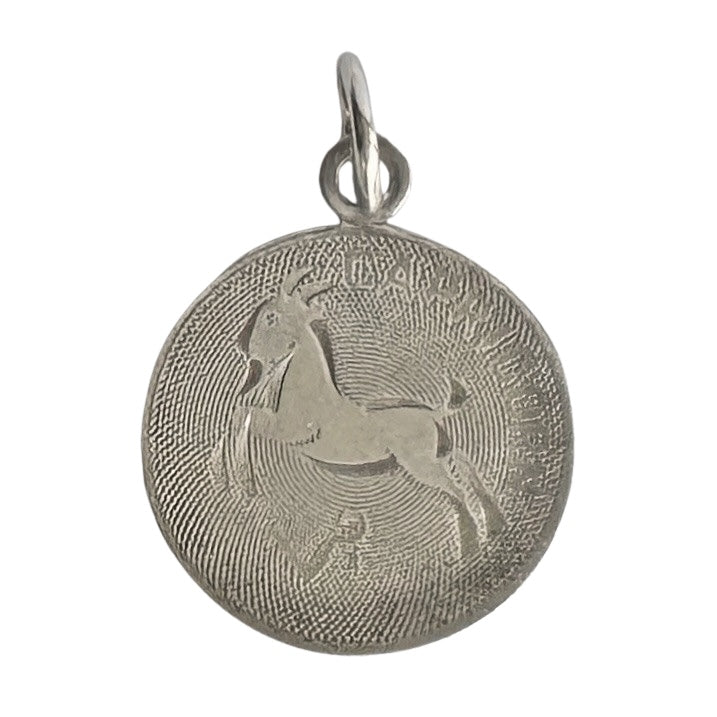 V I N T A G E // Capricorn business / sterling silver engraved Capricorn zodiac / a pendant