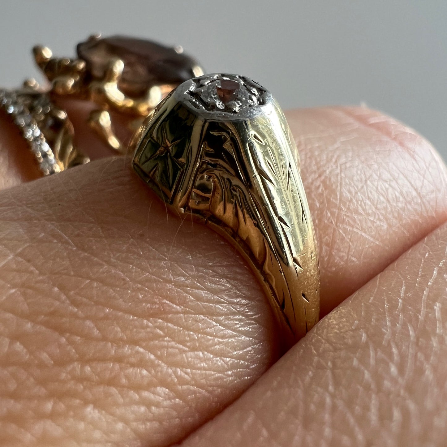 V I N T A G E // wearable pyramid / 14k with a diamond / yellow and white gold / octagon art deco ring / size 5