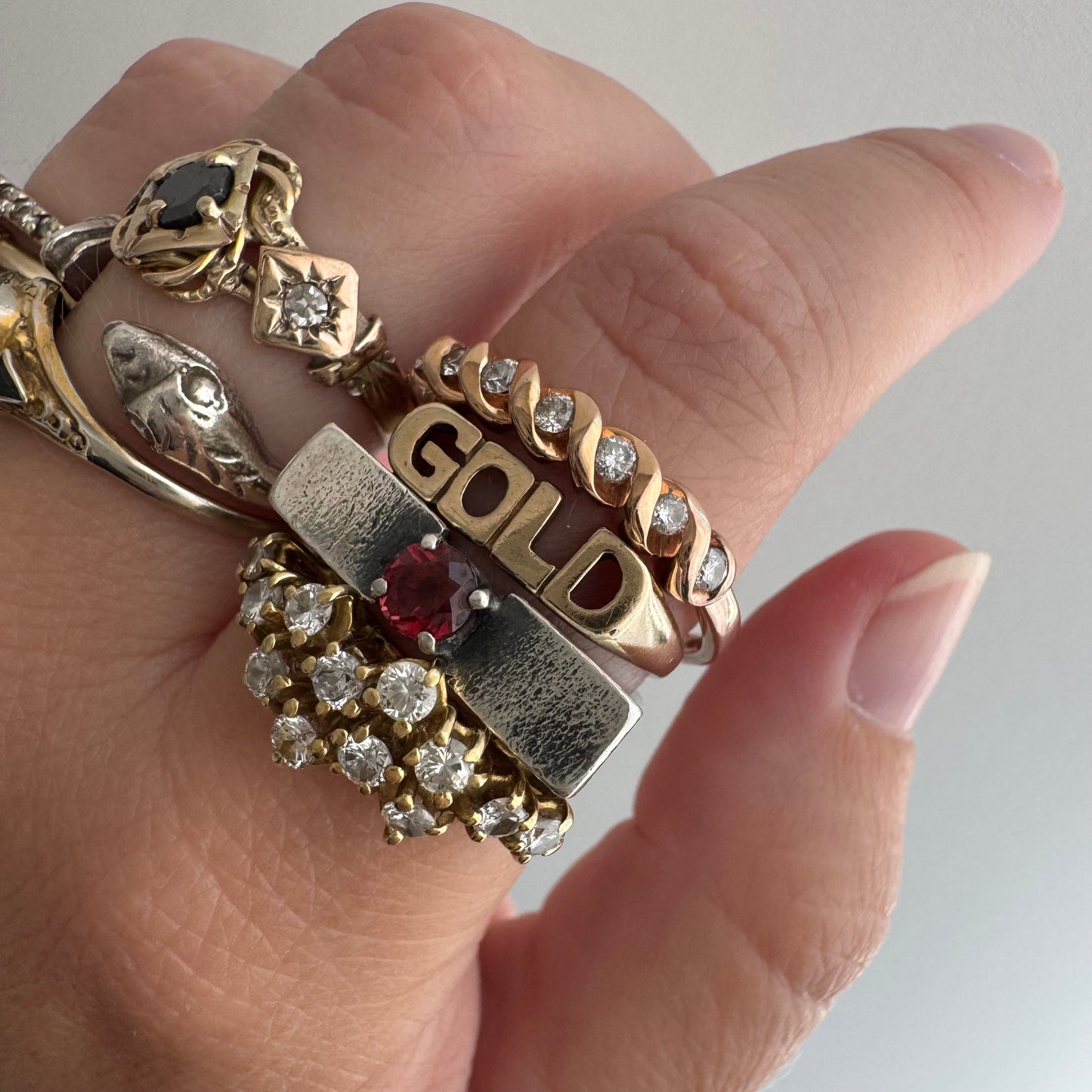 E S T A T E / sparkle croissant / 10k rose gold and diamond stacking band / size 9.5+