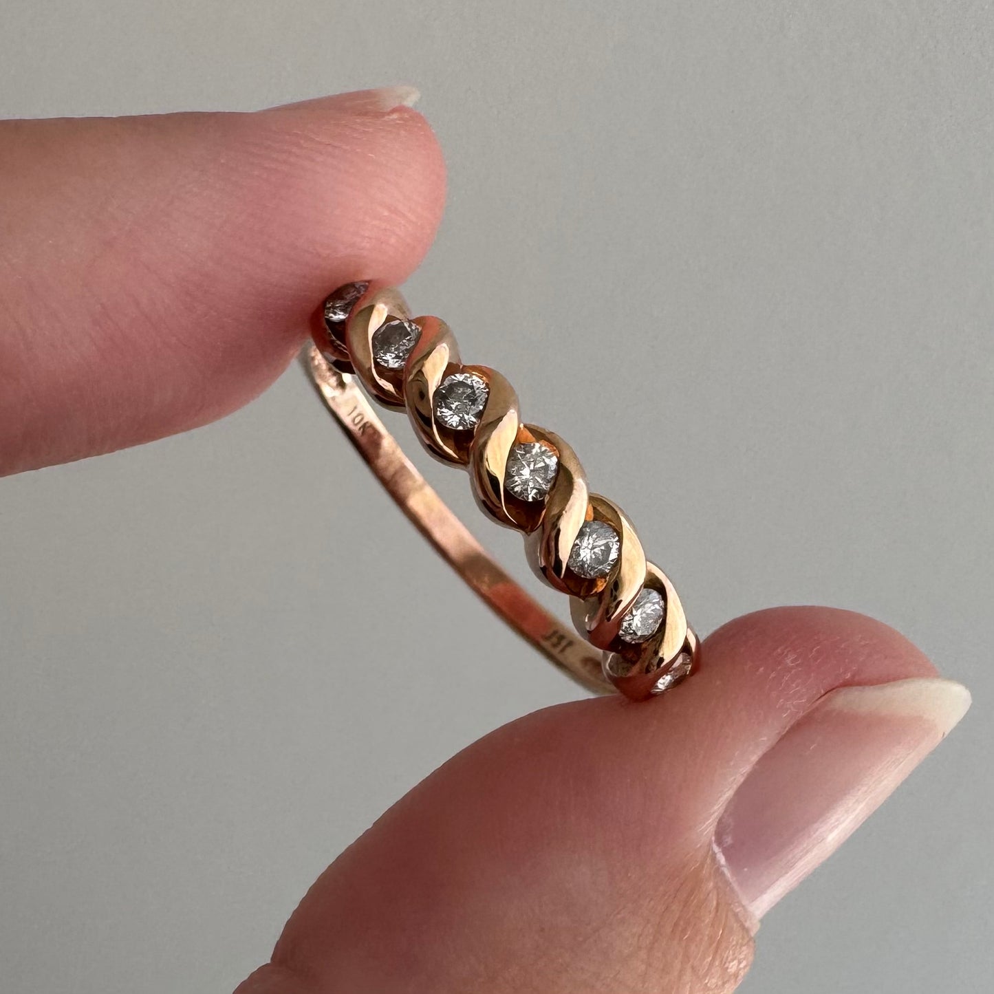 E S T A T E / sparkle croissant / 10k rose gold and diamond stacking band / size 9.5+