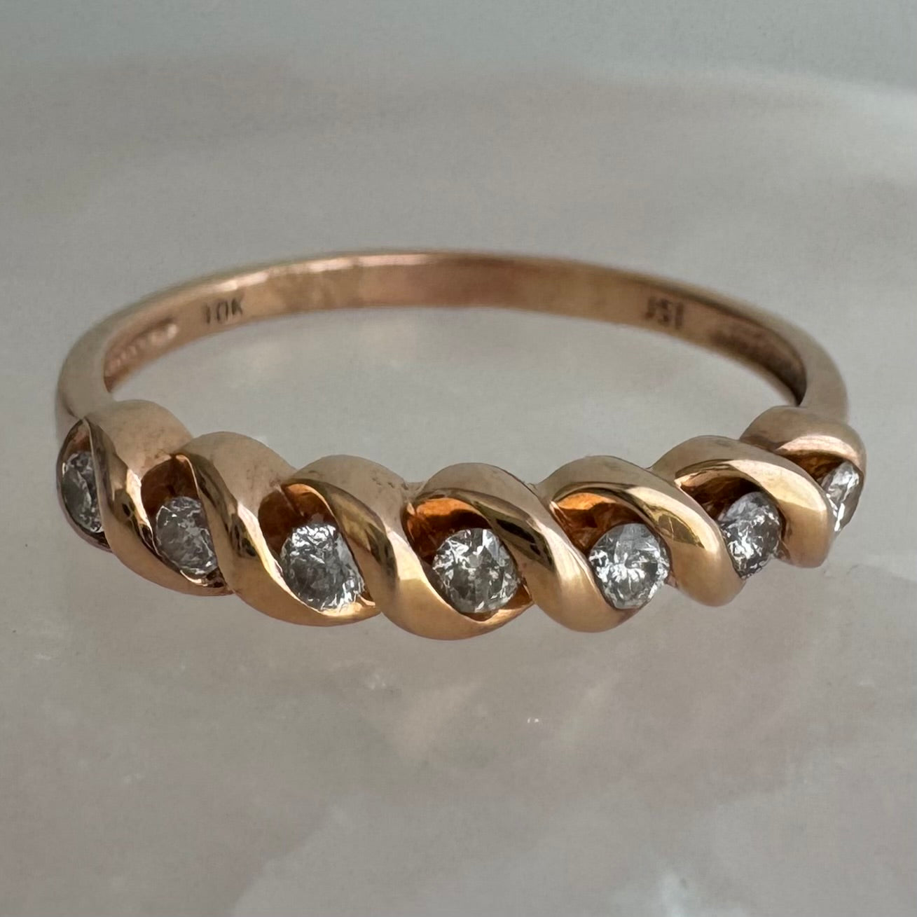 E S T A T E / sparkle croissant / 10k rose gold and diamond stacking band / size 9.5+