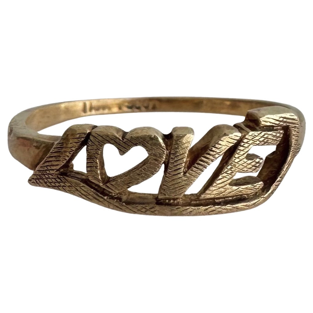 V I N T A G E // textured LOVE / 10k yellow gold LOVE word ring / size 8