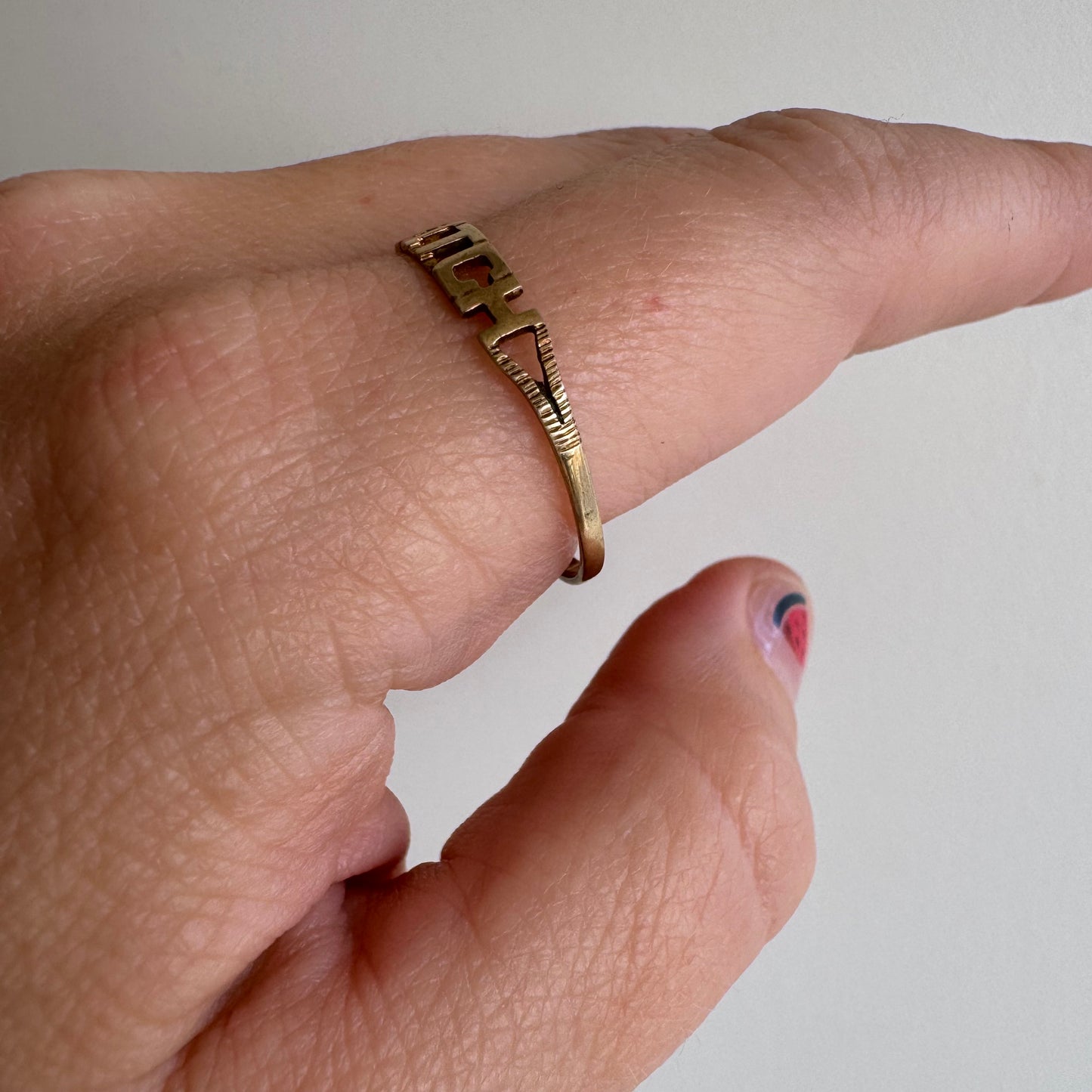 V I N T A G E // bitch, please / 9k yellow gold BITCH stacking ring / size 11