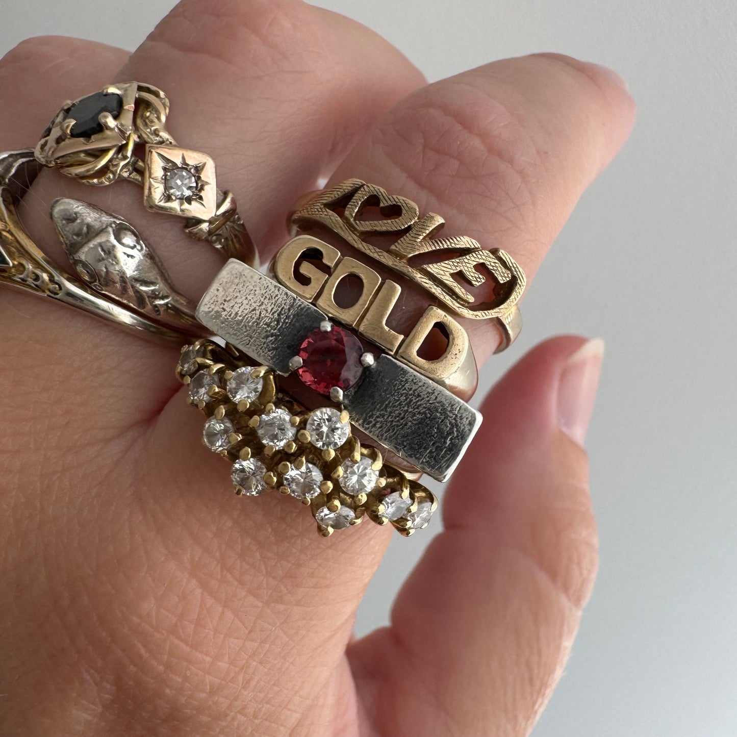 V I N T A G E // textured LOVE / 10k yellow gold LOVE word ring / size 8