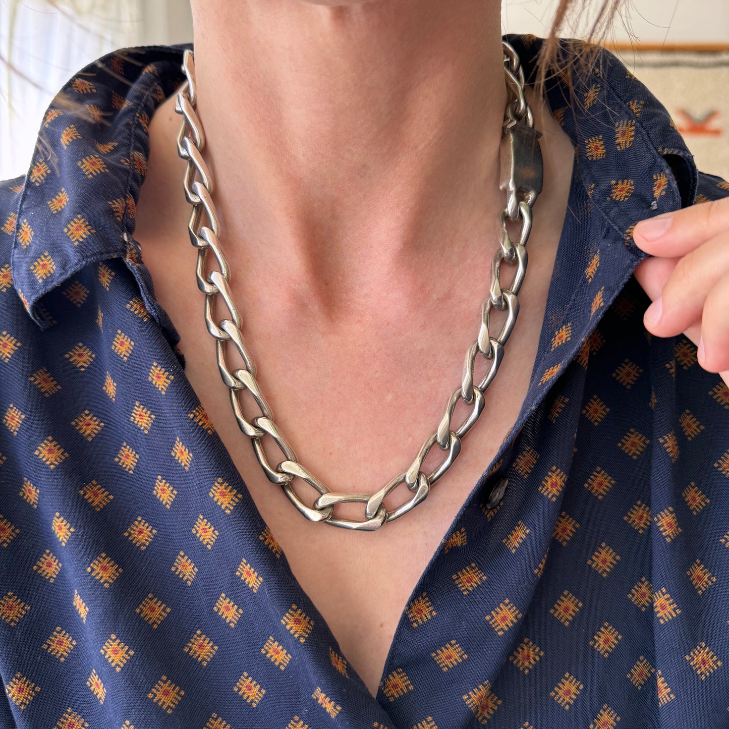 V I N T A G E // stretched curb / sterling silver CHUNKY oval curb chain necklace / 20", 161g