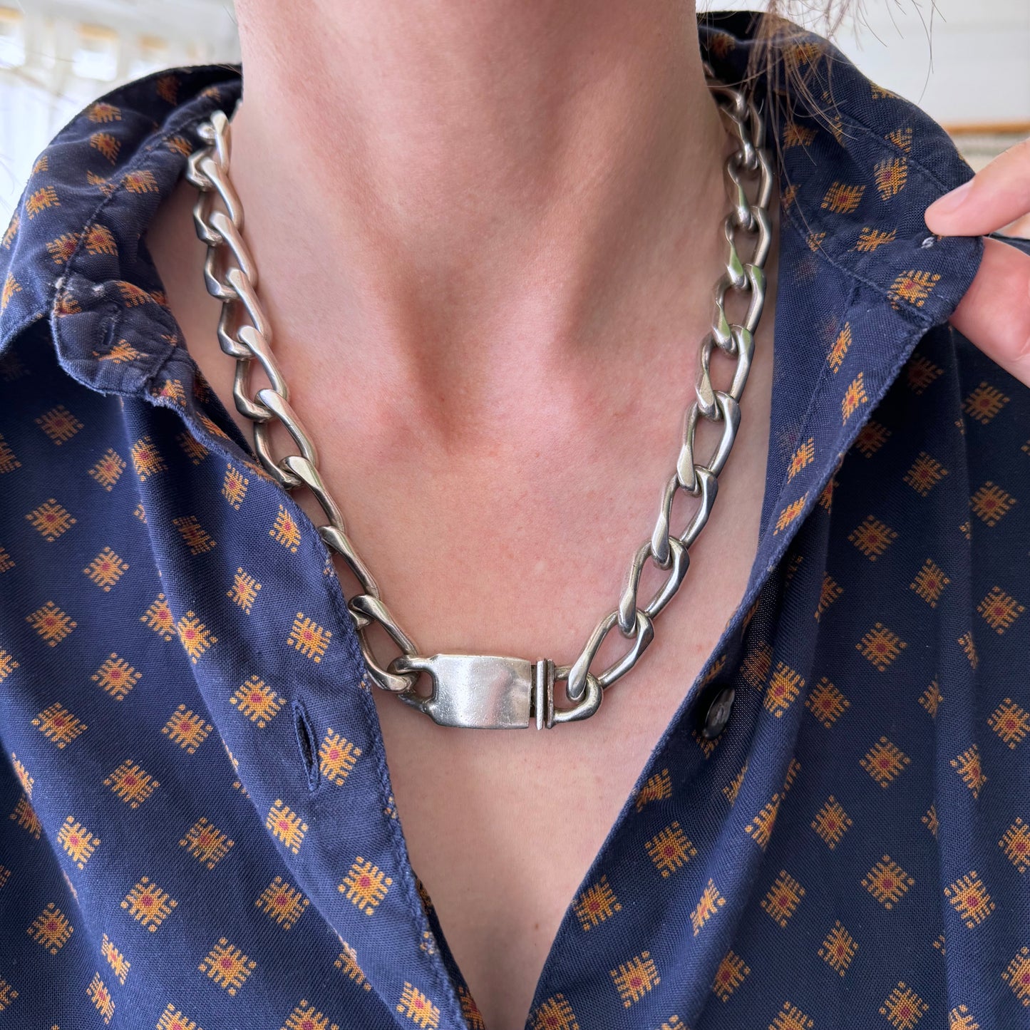 V I N T A G E // stretched curb / sterling silver CHUNKY oval curb chain necklace / 20", 161g