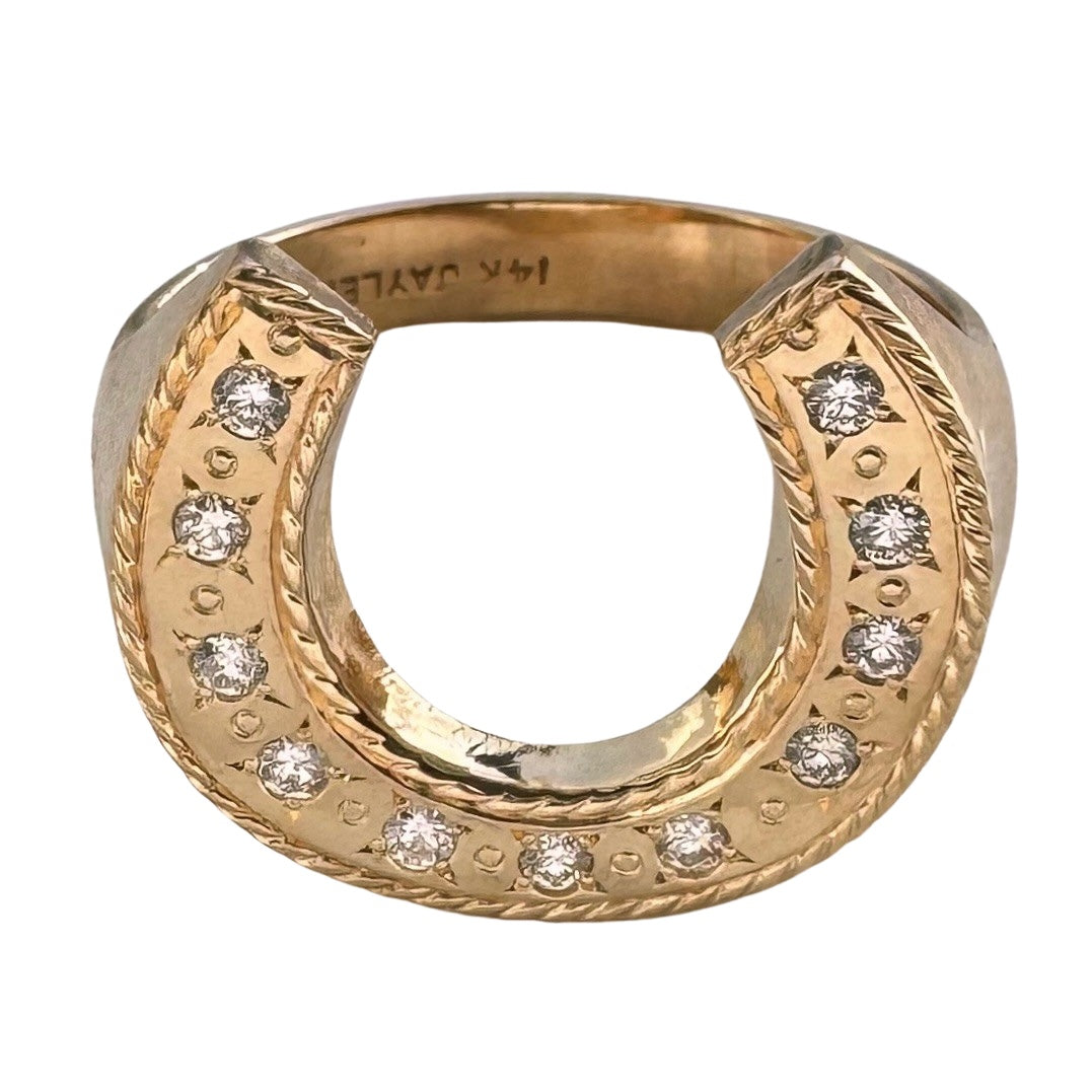 reimagined V I N T A G E // timeless horseshoe / 14k and diamond horseshoe signet ring / size 8.5