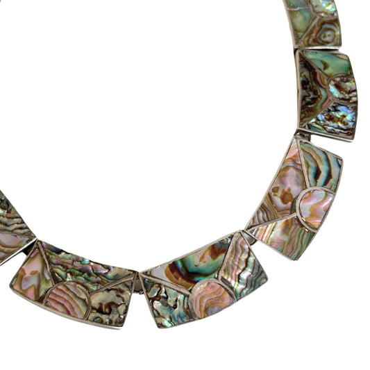 V I N T A G E // rainbow skies / abalone inlay sunshine in sterling silver / Mexican sterling silver necklace / 16", 76g