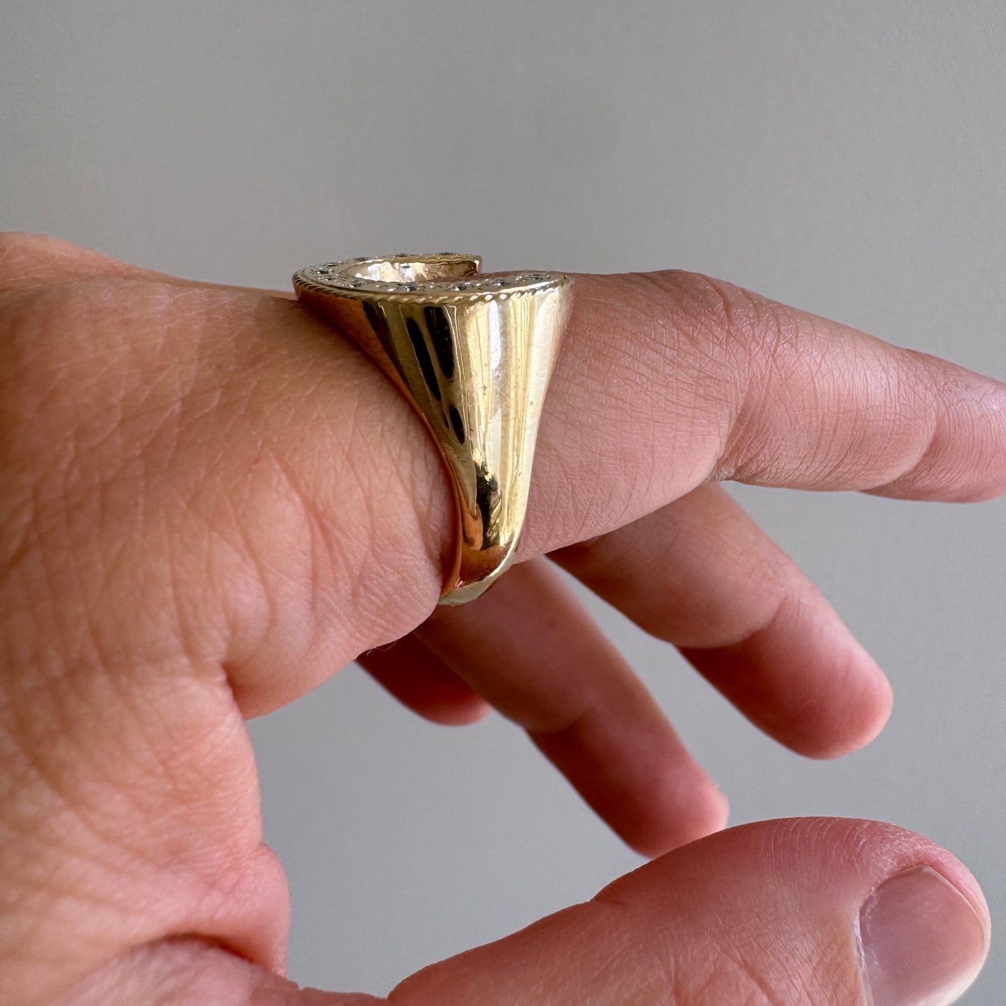 reimagined V I N T A G E // timeless horseshoe / 14k and diamond horseshoe signet ring / size 8.5