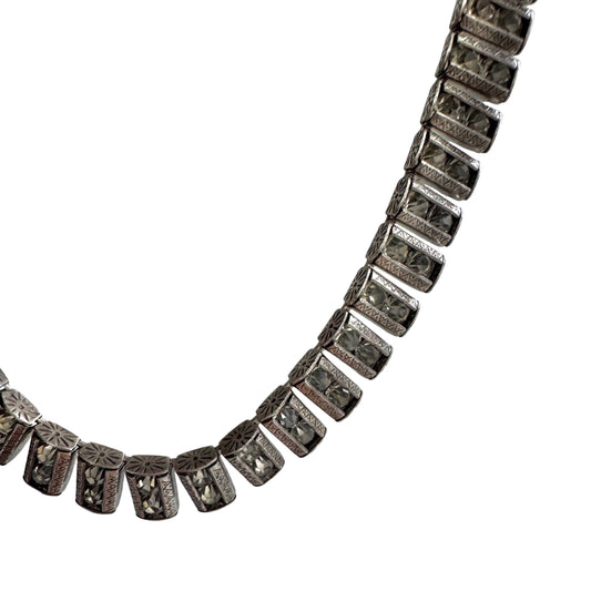 V I N T A G E // sparkle panels / sterling silver and glass paneled collar necklace / 14.75", 38g