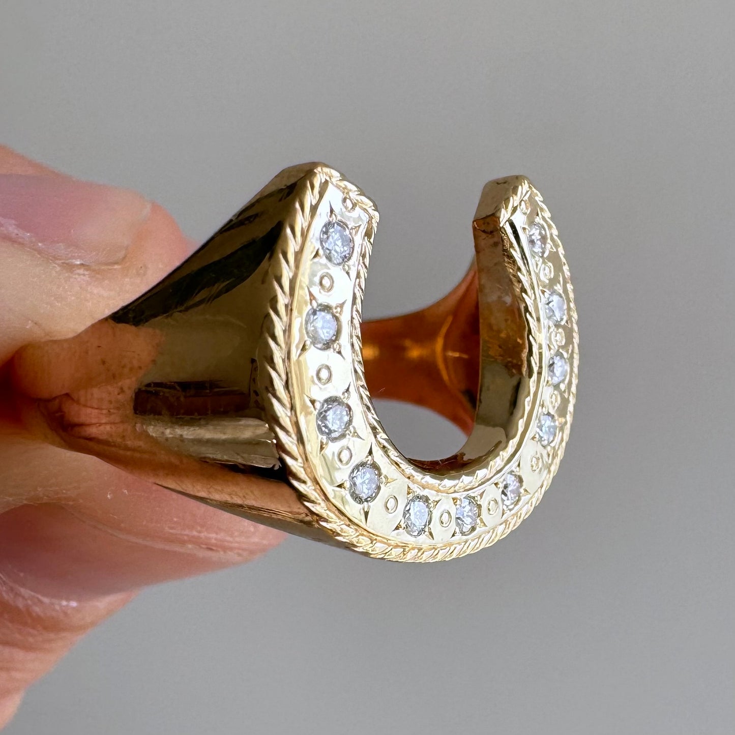 reimagined V I N T A G E // timeless horseshoe / 14k and diamond horseshoe signet ring / size 8.5