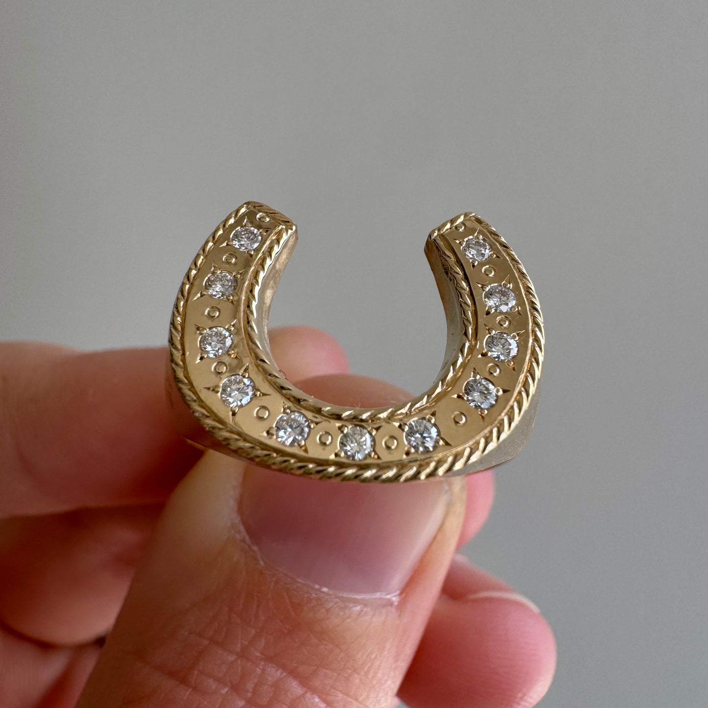 reimagined V I N T A G E // timeless horseshoe / 14k and diamond horseshoe signet ring / size 8.5