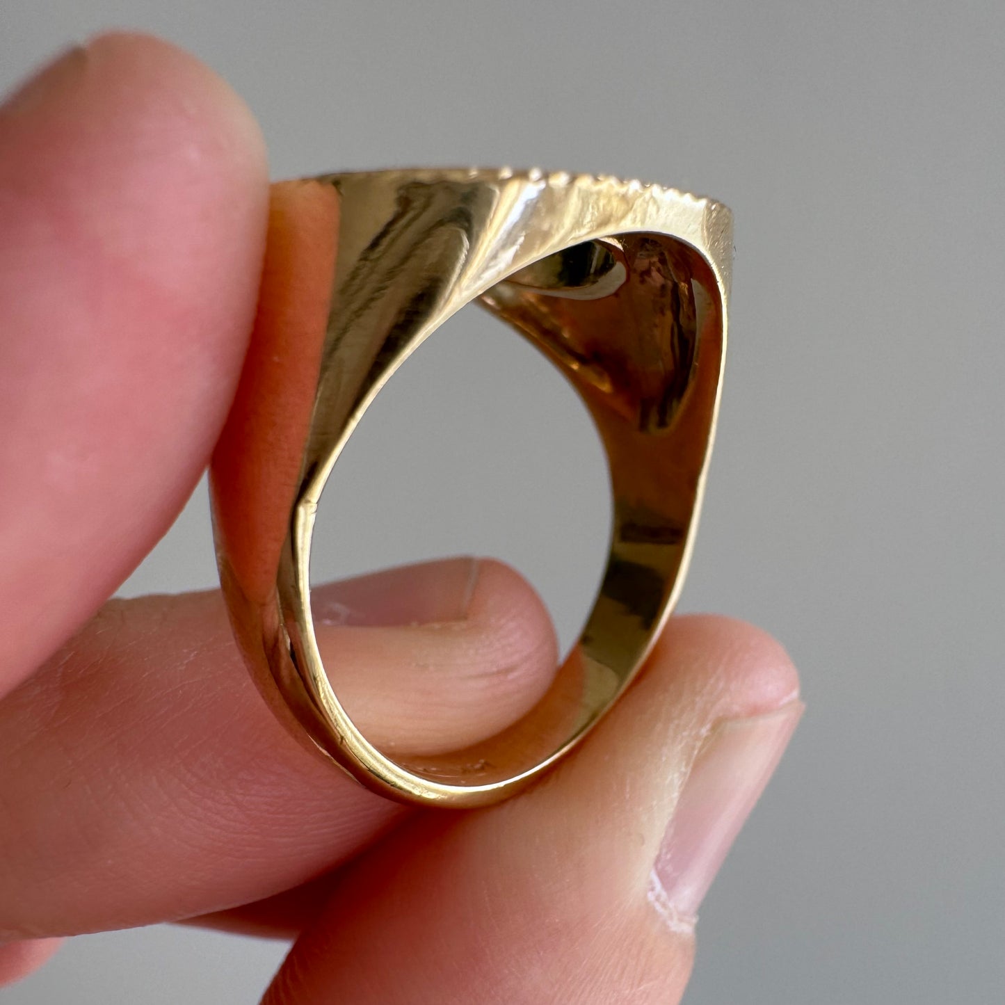 reimagined V I N T A G E // timeless horseshoe / 14k and diamond horseshoe signet ring / size 8.5