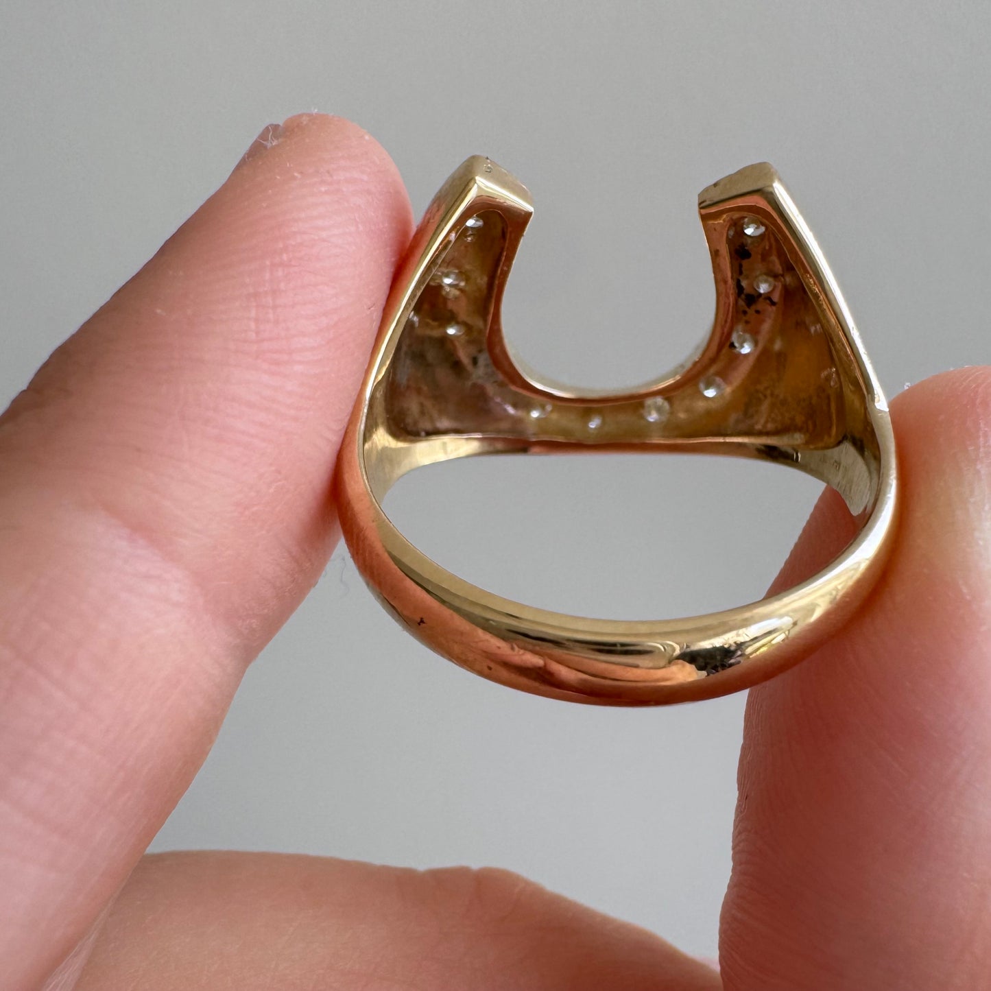 reimagined V I N T A G E // timeless horseshoe / 14k and diamond horseshoe signet ring / size 8.5