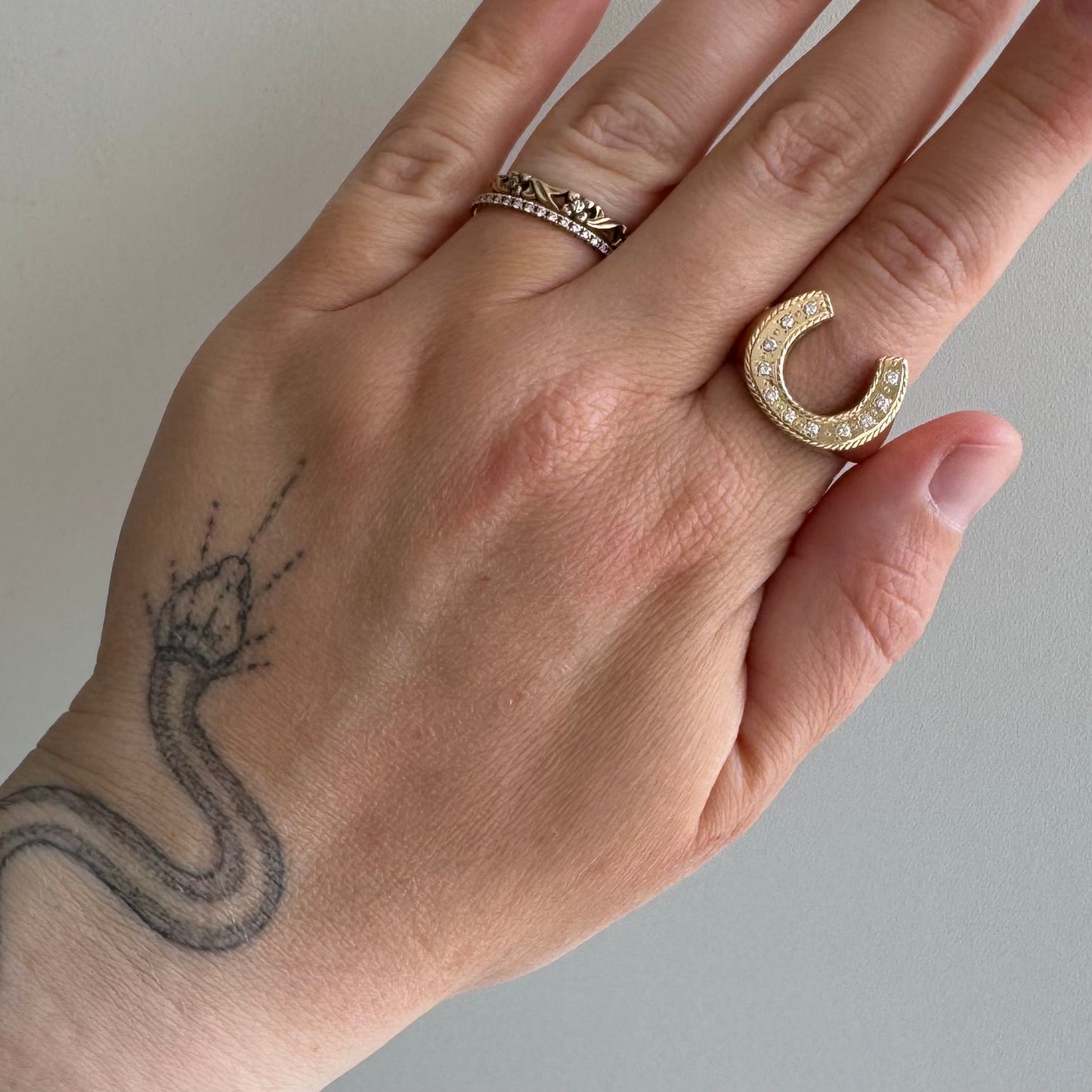 reimagined V I N T A G E // timeless horseshoe / 14k and diamond horseshoe signet ring / size 8.5