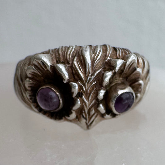 [short term listing] V I N T A G E // sage sight / sterling silver and amethyst ring / size 5-6