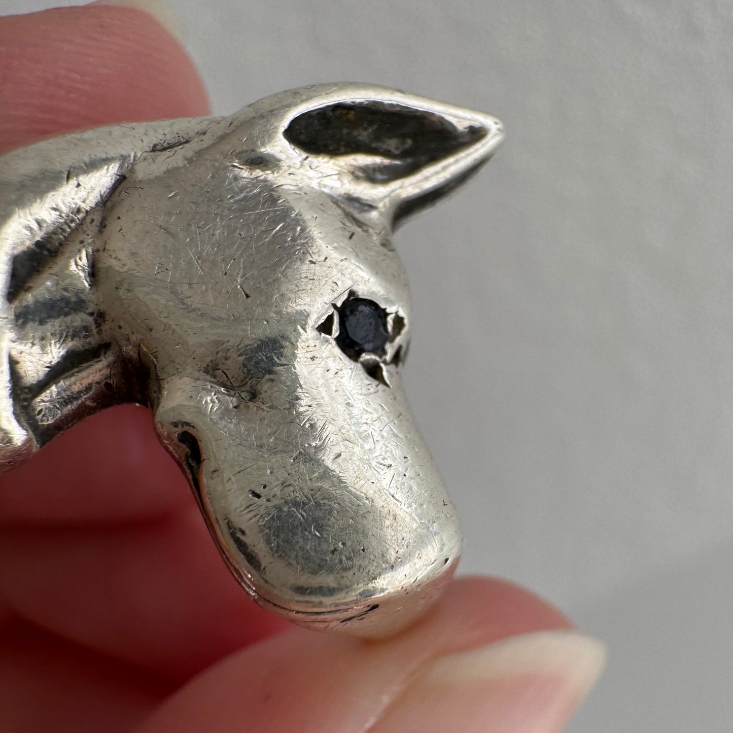 [short term listing] E S T A T E // ears up / sterling silver and black diamond doberman or great dane signet / size 6ish