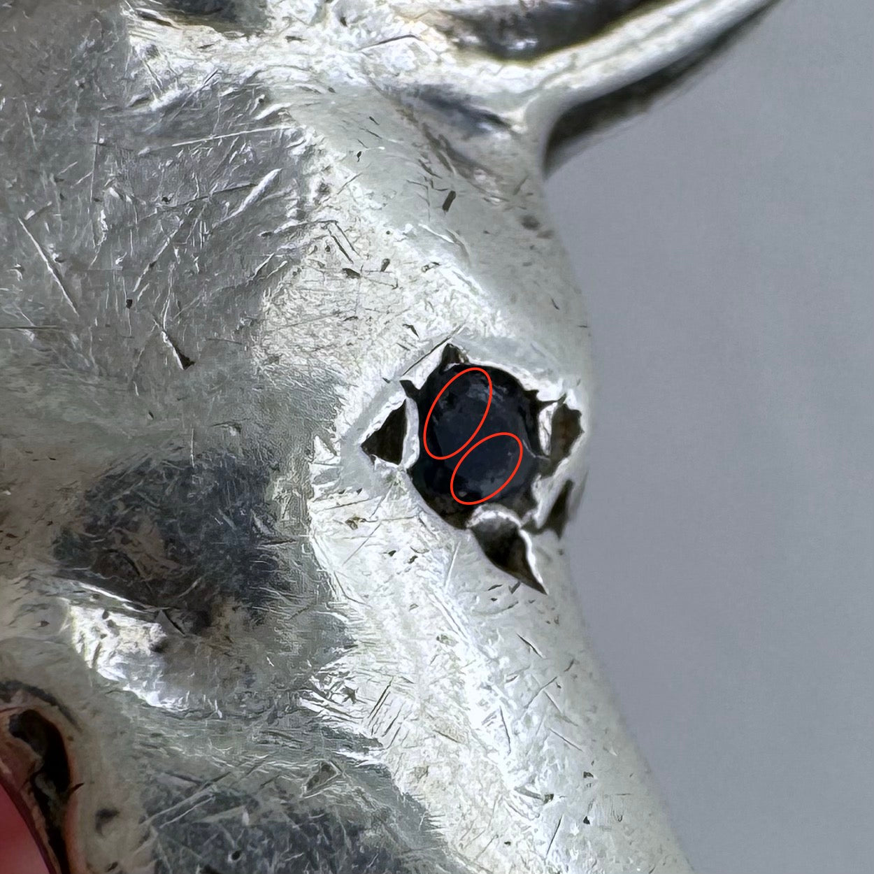 [short term listing] E S T A T E // ears up / sterling silver and black diamond doberman or great dane signet / size 6ish