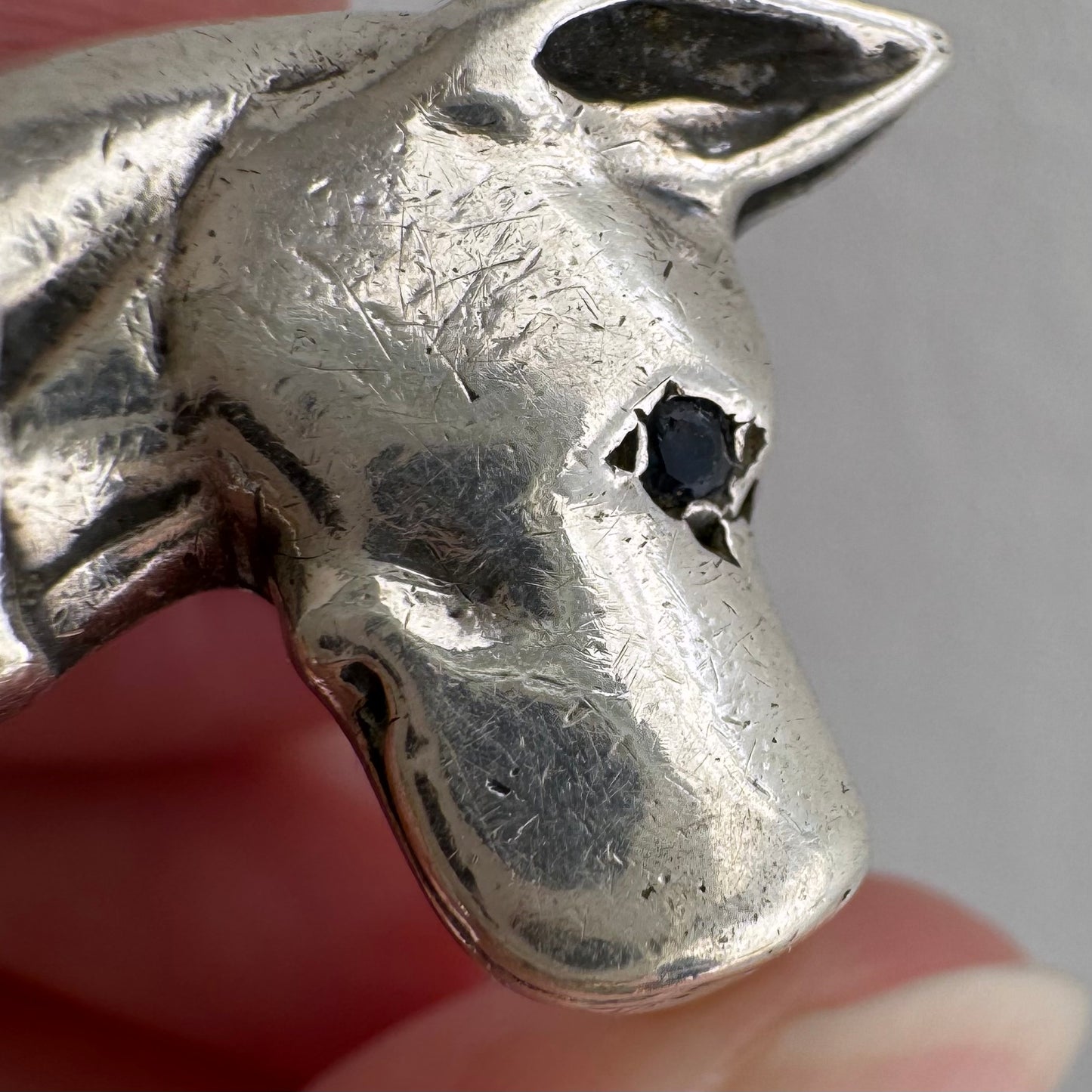 [short term listing] E S T A T E // ears up / sterling silver and black diamond doberman or great dane signet / size 6ish