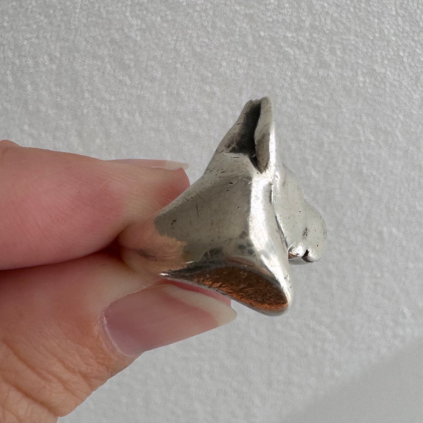 [short term listing] E S T A T E // ears up / sterling silver and black diamond doberman or great dane signet / size 6ish