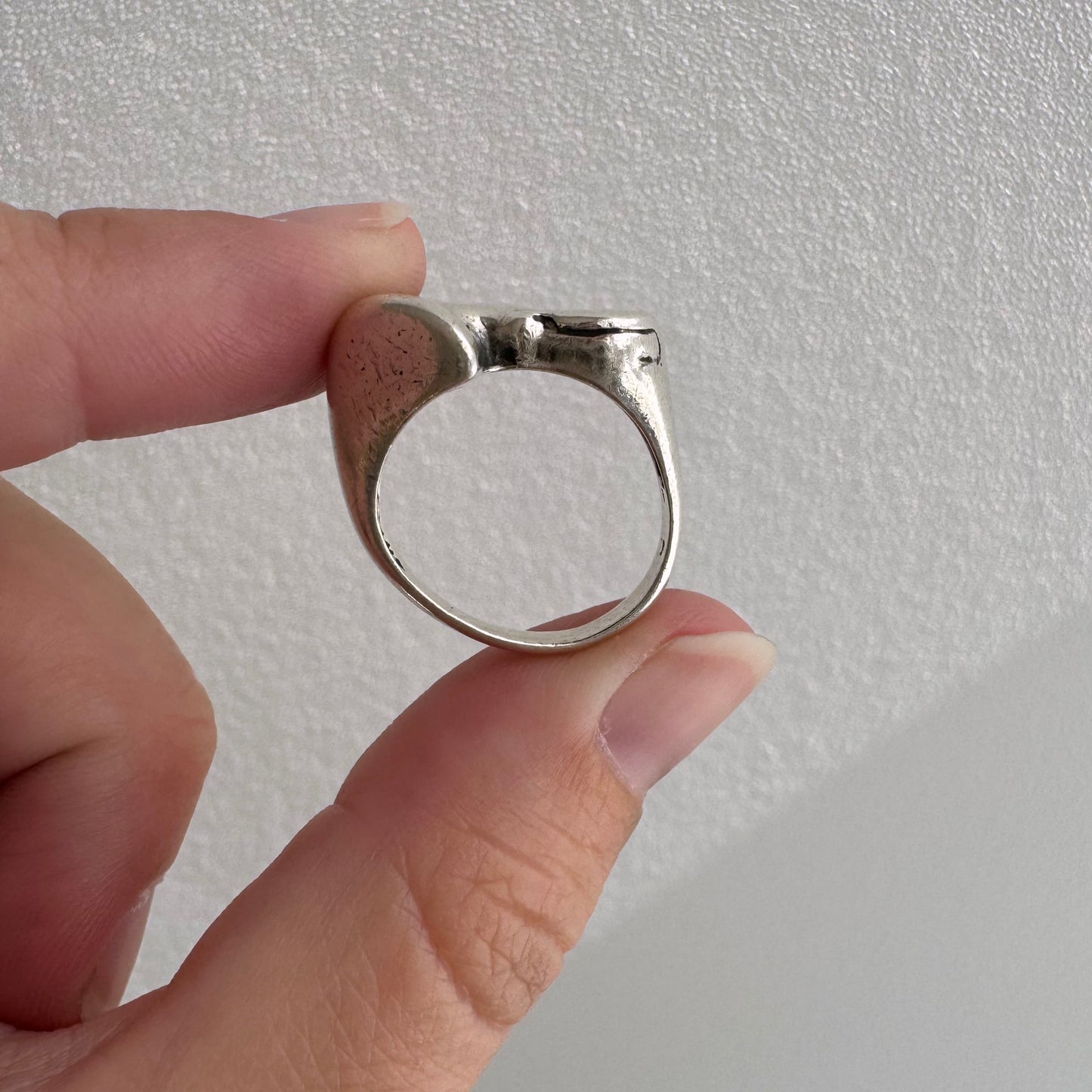 [short term listing] E S T A T E // ears up / sterling silver and black diamond doberman or great dane signet / size 6ish