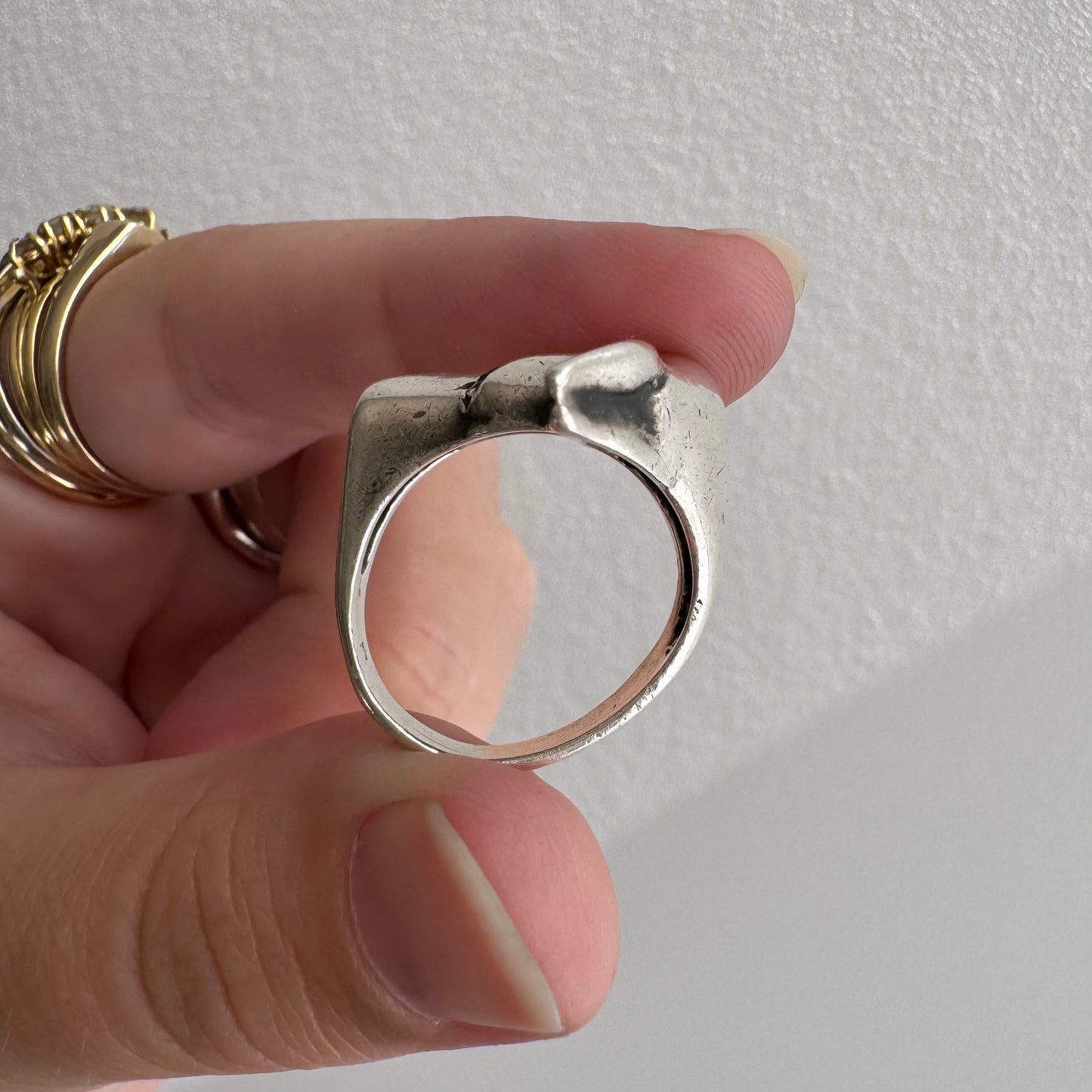 [short term listing] E S T A T E // ears up / sterling silver and black diamond doberman or great dane signet / size 6ish