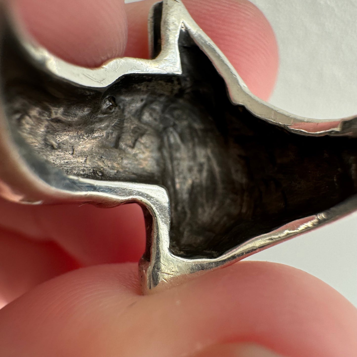 [short term listing] E S T A T E // ears up / sterling silver and black diamond doberman or great dane signet / size 6ish