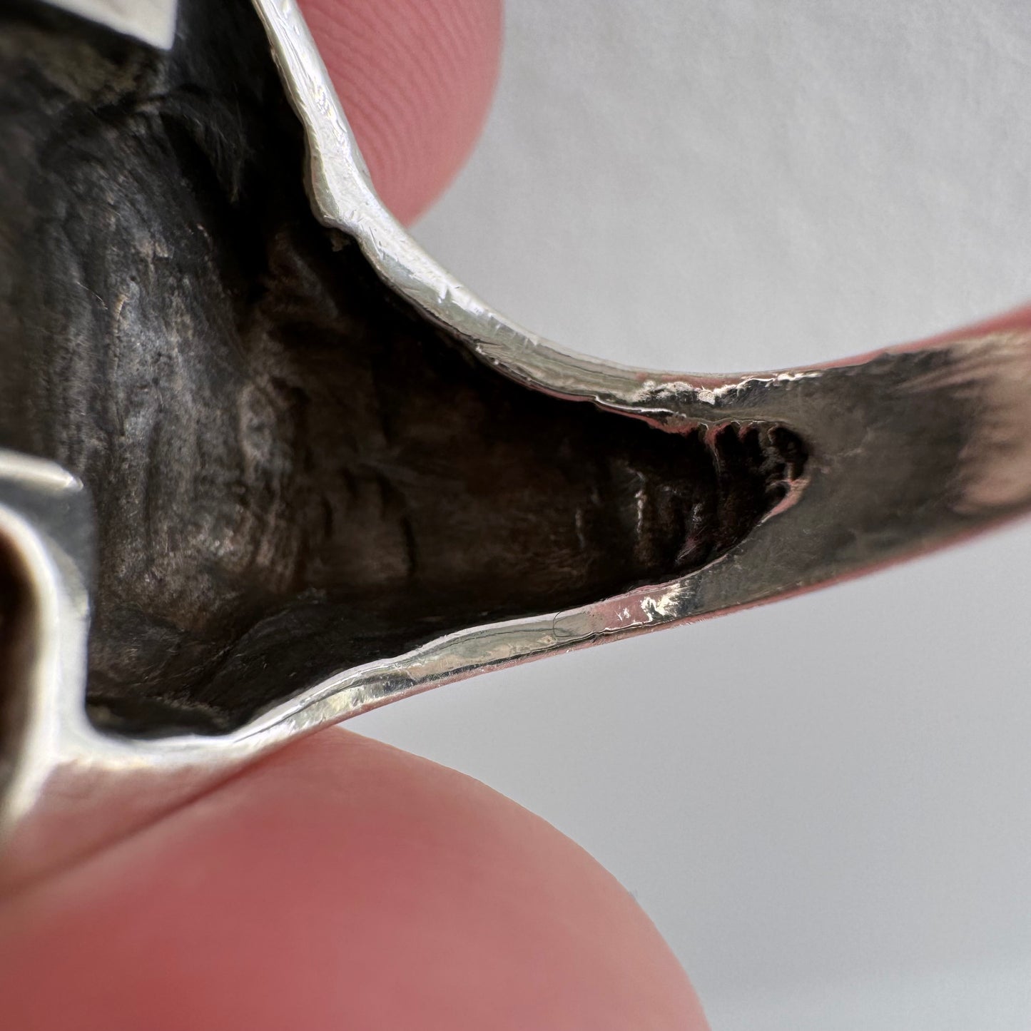 [short term listing] E S T A T E // ears up / sterling silver and black diamond doberman or great dane signet / size 6ish